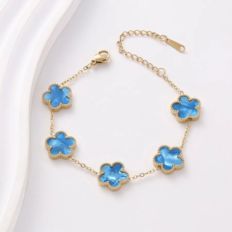 Double Sided Gold Plated Five Flower Bracelet Ladies Adjustable Plum Blossom Chain For Women Fashion Party Jewelry Gift Clover