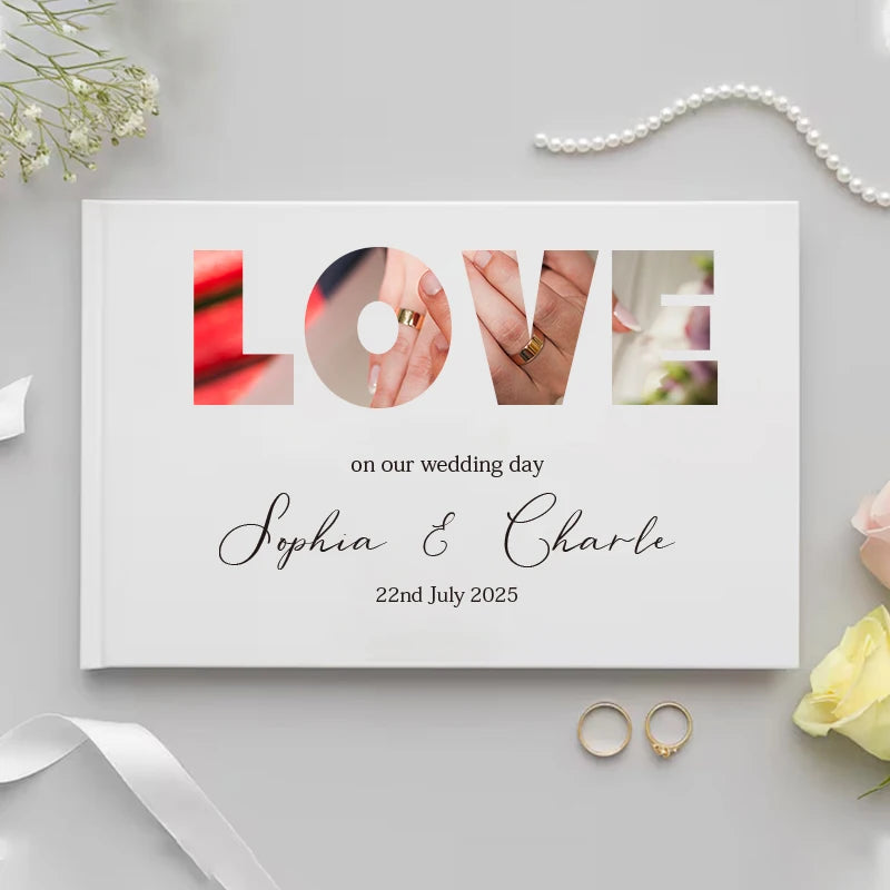 Personalized Guest Book for Wedding Gift White Noble Message Photo Album Simple Elegant Horizontal Keepsake Signature GuestBook