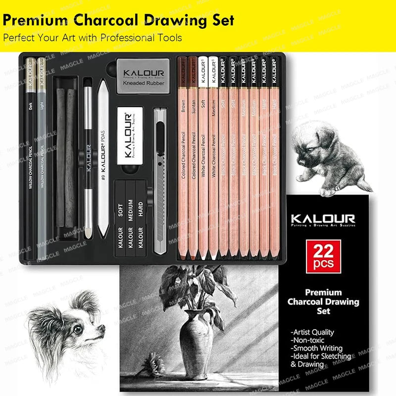 Kalour PDAS Charcoal Sketching Art Set Wood Rod Non-toxic Highlight Drawing Painting Tools Artists Kids High Quality Kit desenho