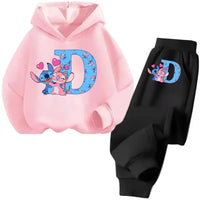 Stitch Disney Child Long Sleeve Boys Girls Children Casual Wear Everyday Style Spring Fall Sweatshirt Set Cartoon Letter Gifts