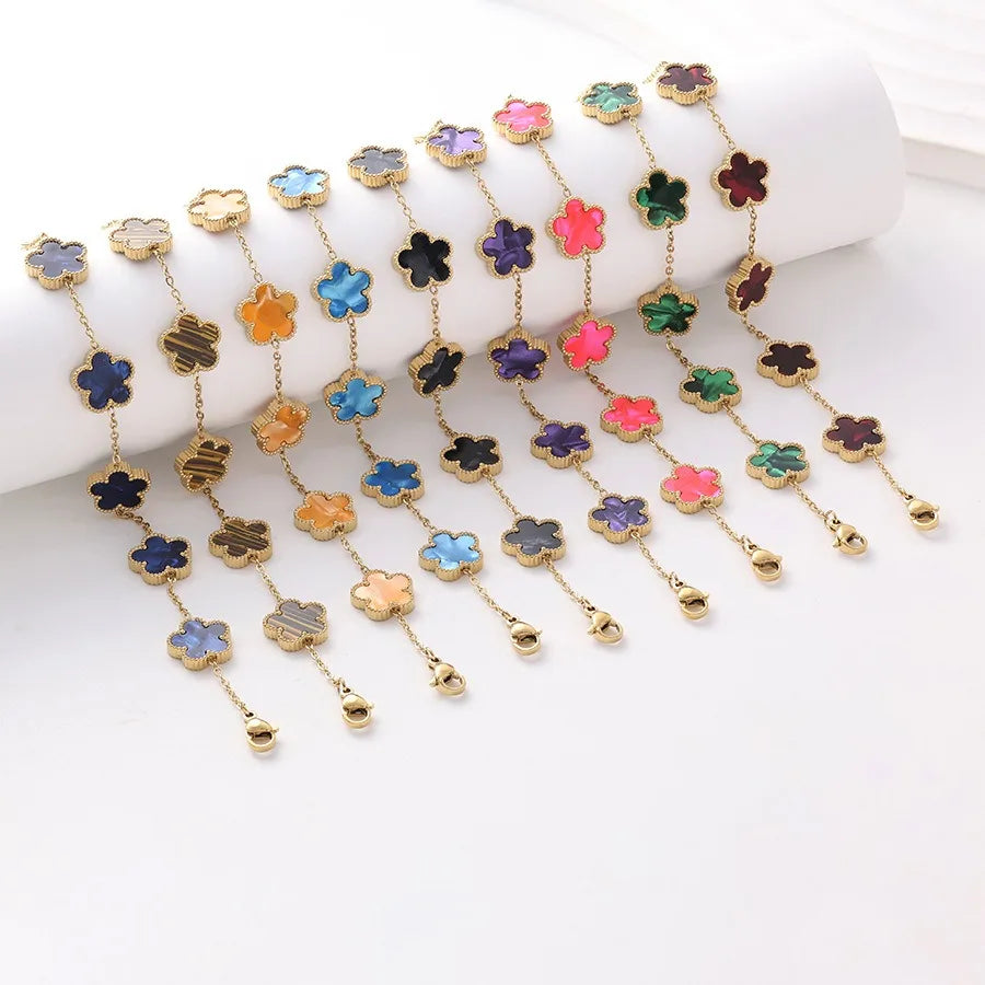 Double Sided Gold Plated Five Flower Bracelet Ladies Adjustable Plum Blossom Chain For Women Fashion Party Jewelry Gift Clover