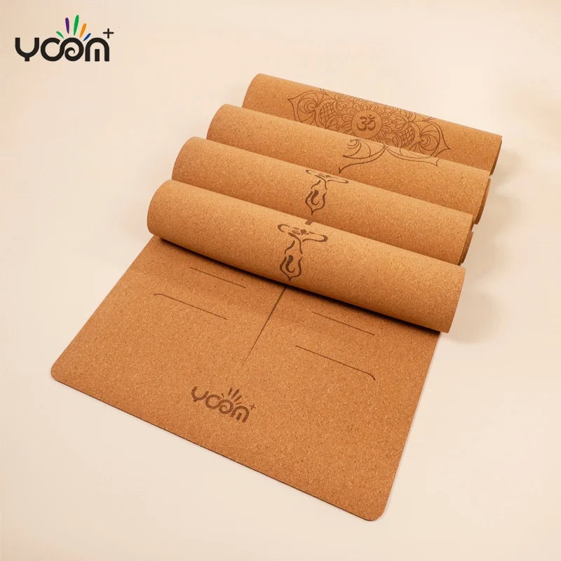 ‌Natural Rubber & Cork Yoga Mat - 68cm Extra-Wide 5mm Thick Gymnastic Mat with Laser-Engraved Alignment Lines & Logo Printing‌ ‌
