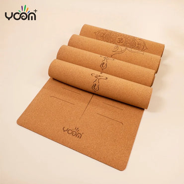 ‌Natural Rubber & Cork Yoga Mat - 68cm Extra-Wide 5mm Thick Gymnastic Mat with Laser-Engraved Alignment Lines & Logo Printing‌ ‌