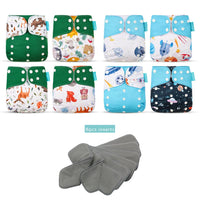 Happyflute New OS Pocket Nappy Set Adjustable 8pcs Diape+8pcs Bamboo Charcoal Insert Waterproof&Reusable Washable Baby Diaper