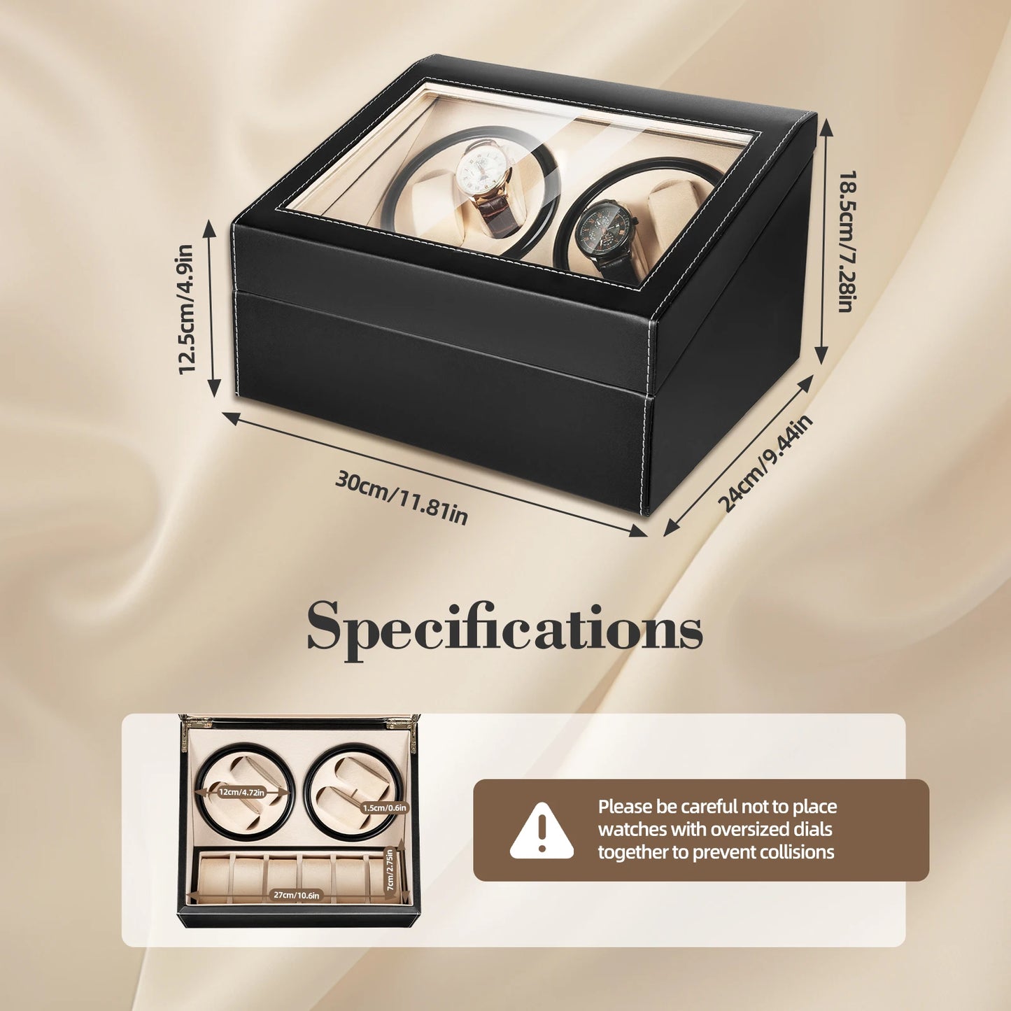Storage Display Case 4+6 Automatic Rotation Leather Wood Watch Winder with Pillow Luxury Box Black/Brown