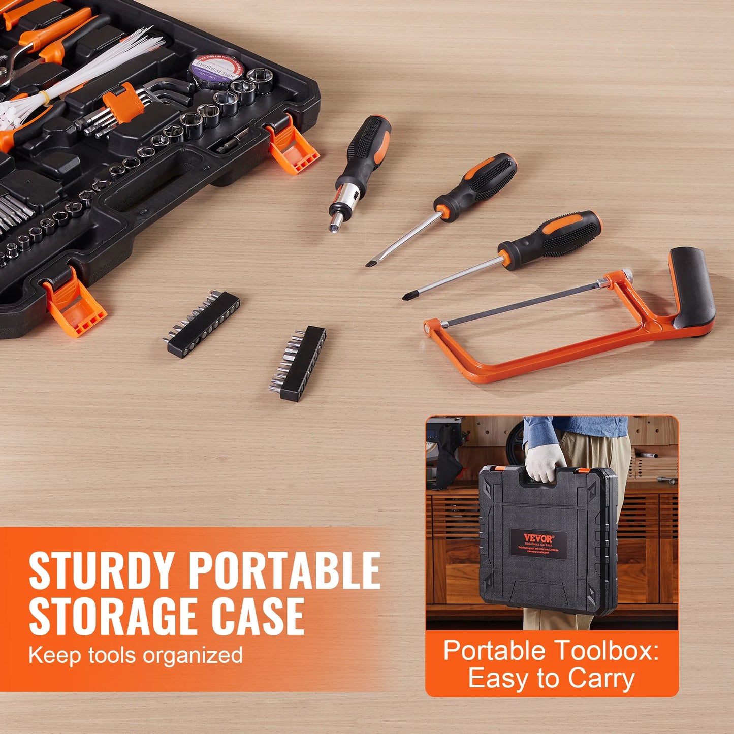 VEVOR Tool Kit Home Repairing Tool Kit with Portable Tool Storage Case for Home Maintenance DIY Projects and Automotive Repair