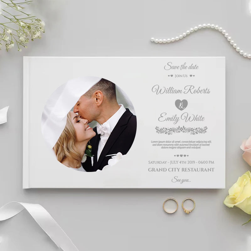 Personalized Guest Book for Wedding Gift White Noble Message Photo Album Simple Elegant Horizontal Keepsake Signature GuestBook