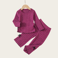 2-6Y Kids Girls Child Set New Arrival Toddler Girl Autumn Winter Set Round Neck Long Sleeve Top and Pants with Bow Decor