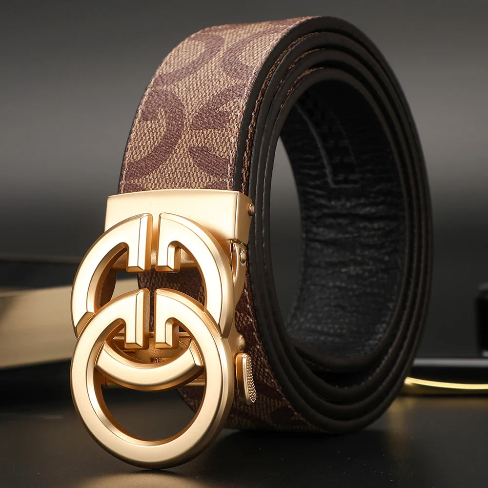 New Width 3.4cm Men's Belt Business Formal Real Leather Canvas Male Belt High Quality Metal Automatic Buckle Belt for men jeans