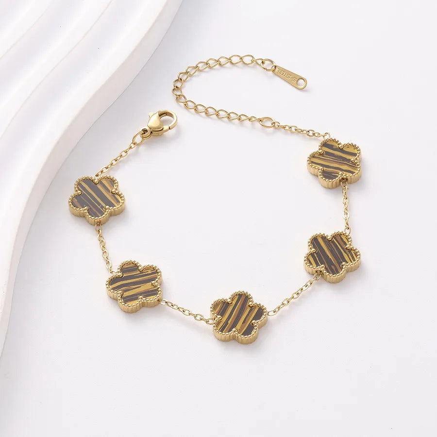 Double Sided Gold Plated Five Flower Bracelet Ladies Adjustable Plum Blossom Chain For Women Fashion Party Jewelry Gift Clover
