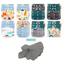 Happyflute New OS Pocket Nappy Set Adjustable 8pcs Diape+8pcs Bamboo Charcoal Insert Waterproof&Reusable Washable Baby Diaper