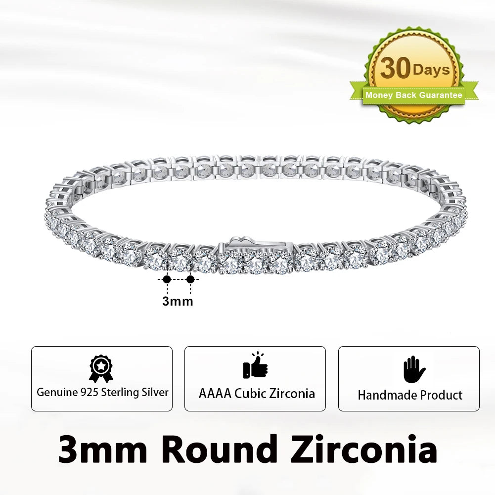 Rinntin Genuine 925 Sterling Silver Tennis Chain Bracelet Handmade High-end Luxury Hand Chain for Men Women Jewelry Gift SB128