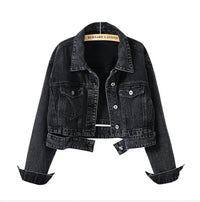 Women's Shorts Denim Jacket Fashion Casual Coat Black Lapel Single-breasted Long-sleeved Female Overcoat S M L XL XXL XXXL