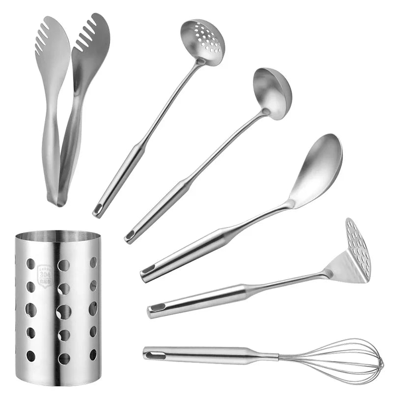 1/7pc Stainless Steel Kitchen Utensils Chopsticks Tube Soup Ladle Colander Set Gold Cooking Tool Set Egg Stirrer Kitchenware Set