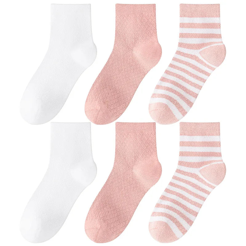 Children's Summer Mesh Colorful Socks: Pure Cotton, Sweat-Absorbent, Breathable, Seamless Stitching, for Boys and Girls, School