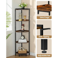 Shelf Stand, Corner Bookshelf, Storage Standing Shelf Unit with Metal Frame, Plant Stand, Corner Bookcase for Living Room