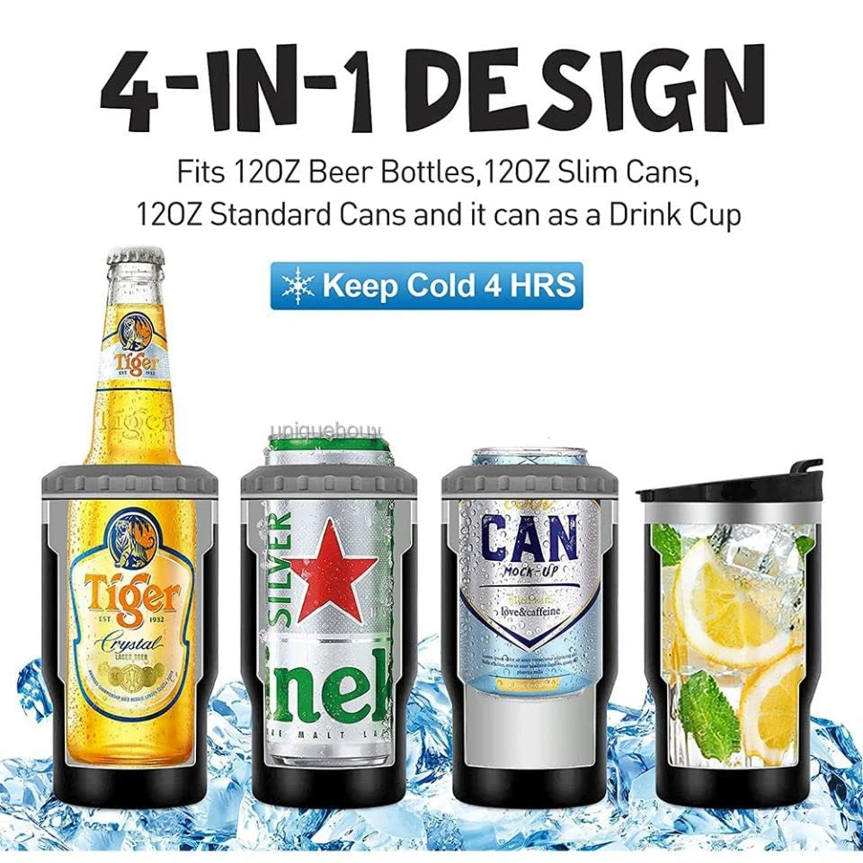 14oz Car Insulated Can Cooler, Universal Stainless Steel Double Lid Beer Cup Cooling Ice Water Bottles Insulated Slim Can Cooler