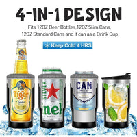 14oz Car Insulated Can Cooler, Universal Stainless Steel Double Lid Beer Cup Cooling Ice Water Bottles Insulated Slim Can Cooler