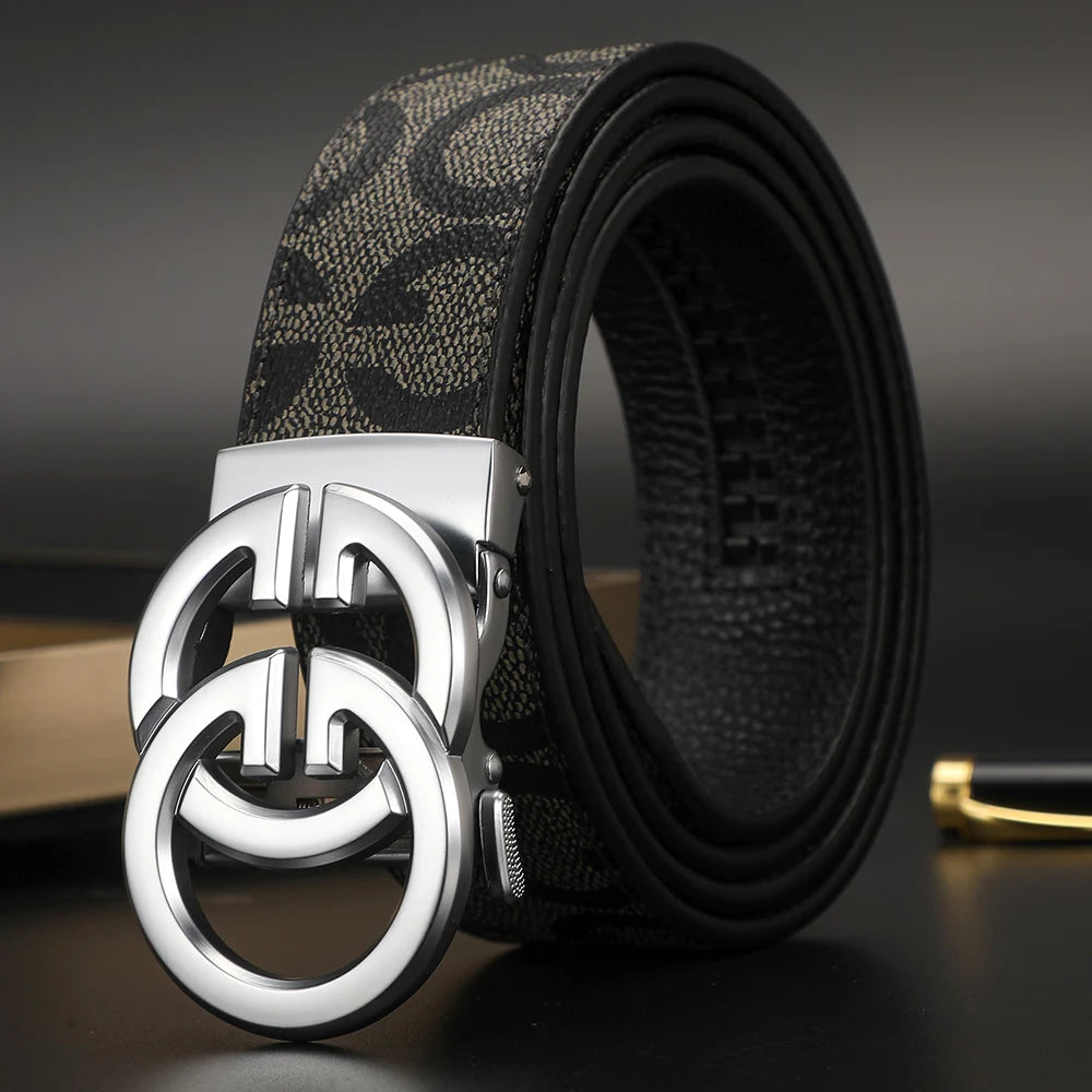 New Width 3.4cm Men's Belt Business Formal Real Leather Canvas Male Belt High Quality Metal Automatic Buckle Belt for men jeans