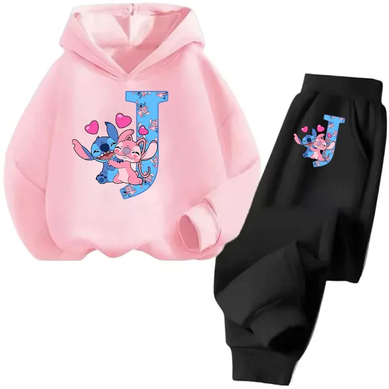 Stitch Disney Child Long Sleeve Boys Girls Children Casual Wear Everyday Style Spring Fall Sweatshirt Set Cartoon Letter Gifts