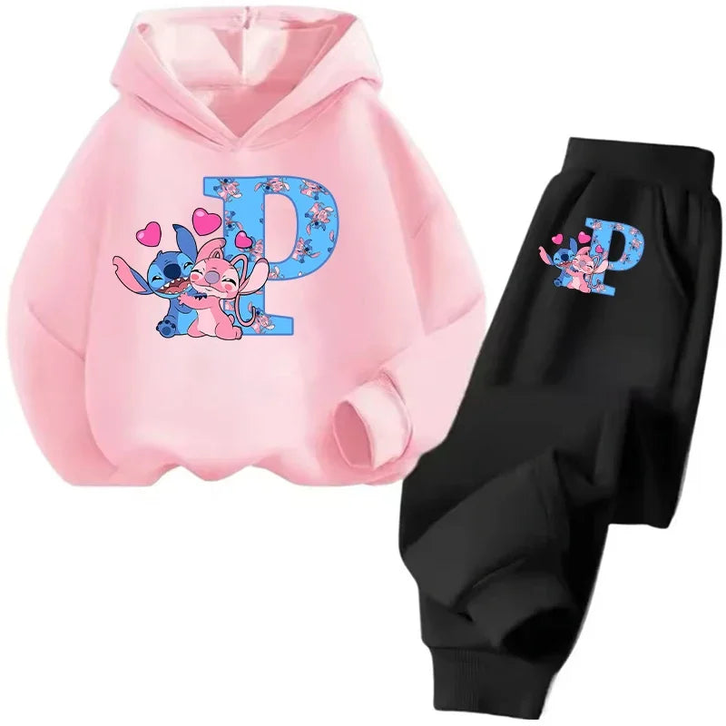 Stitch Disney Child Long Sleeve Boys Girls Children Casual Wear Everyday Style Spring Fall Sweatshirt Set Cartoon Letter Gifts