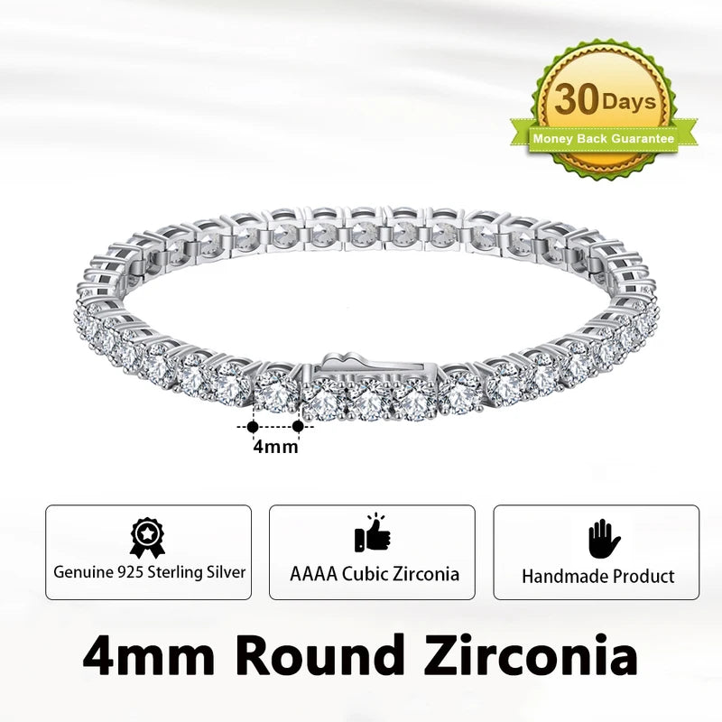 Rinntin Genuine 925 Sterling Silver Tennis Chain Bracelet Handmade High-end Luxury Hand Chain for Men Women Jewelry Gift SB128