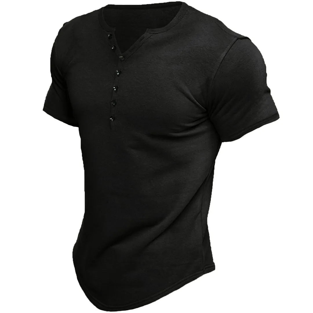 Summer Fashion Mens Small V Collared Short Sleeve T Shirts Man Solid Color Henry Shirt For Men Tee Shirt Homme Camiseta Hombre