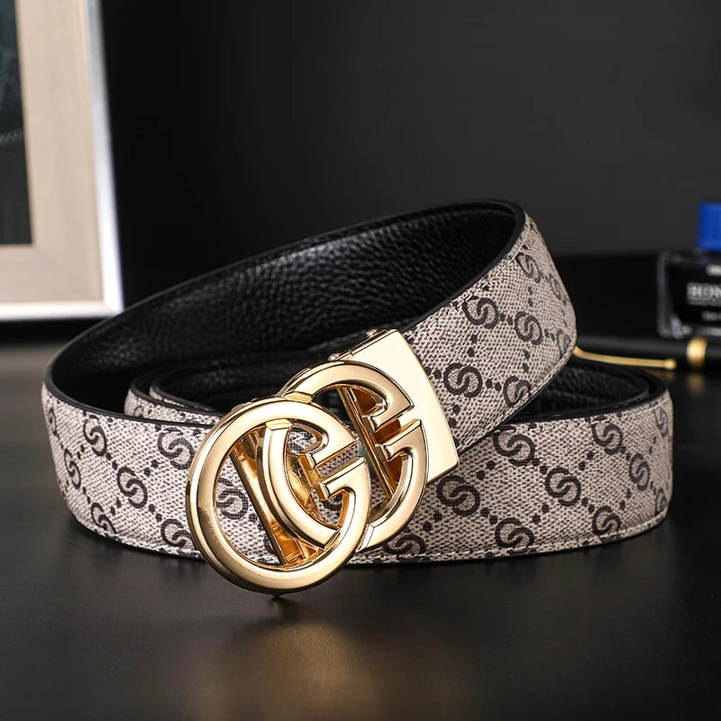 New Width 3.4cm Men's Belt Business Formal Real Leather Canvas Male Belt High Quality Metal Automatic Buckle Belt for men jeans