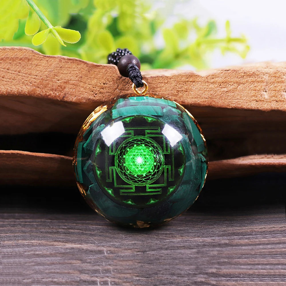 Orgonite Pendant Malachite Energy Necklace Sri Yantra Necklace Sacred Geometry Energy Healing Yoga Jewelry