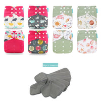 Happyflute New OS Pocket Nappy Set Adjustable 8pcs Diape+8pcs Bamboo Charcoal Insert Waterproof&Reusable Washable Baby Diaper