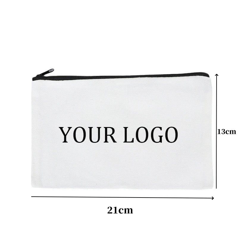 10/20/50pcs LOGO Customized Canvas Zipper Bags Multifunctional Blank DIY Craft Pouches Pencil Bags Personalized Makeup Pockets