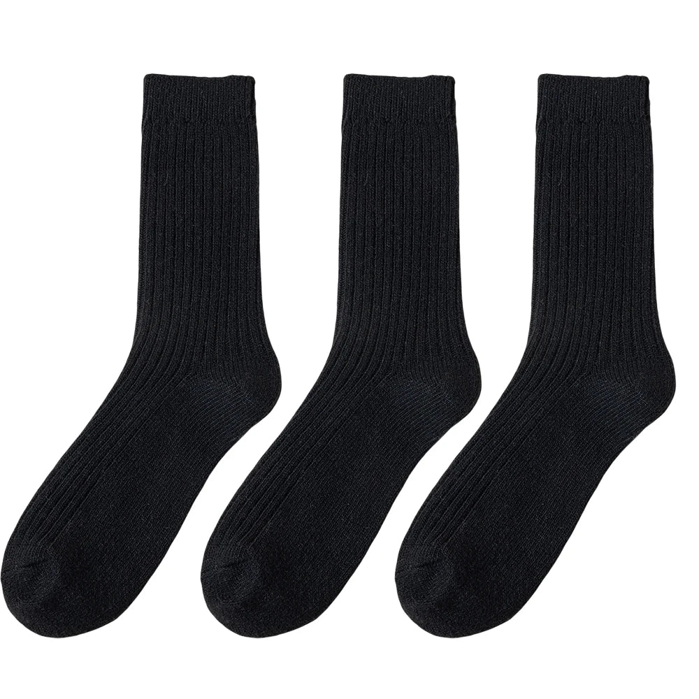 3 Pair Winter Thick Warm Men's Wool Socks High Quality Harajuku Retro Merino Wool Casual Socks Large Size Long Socks