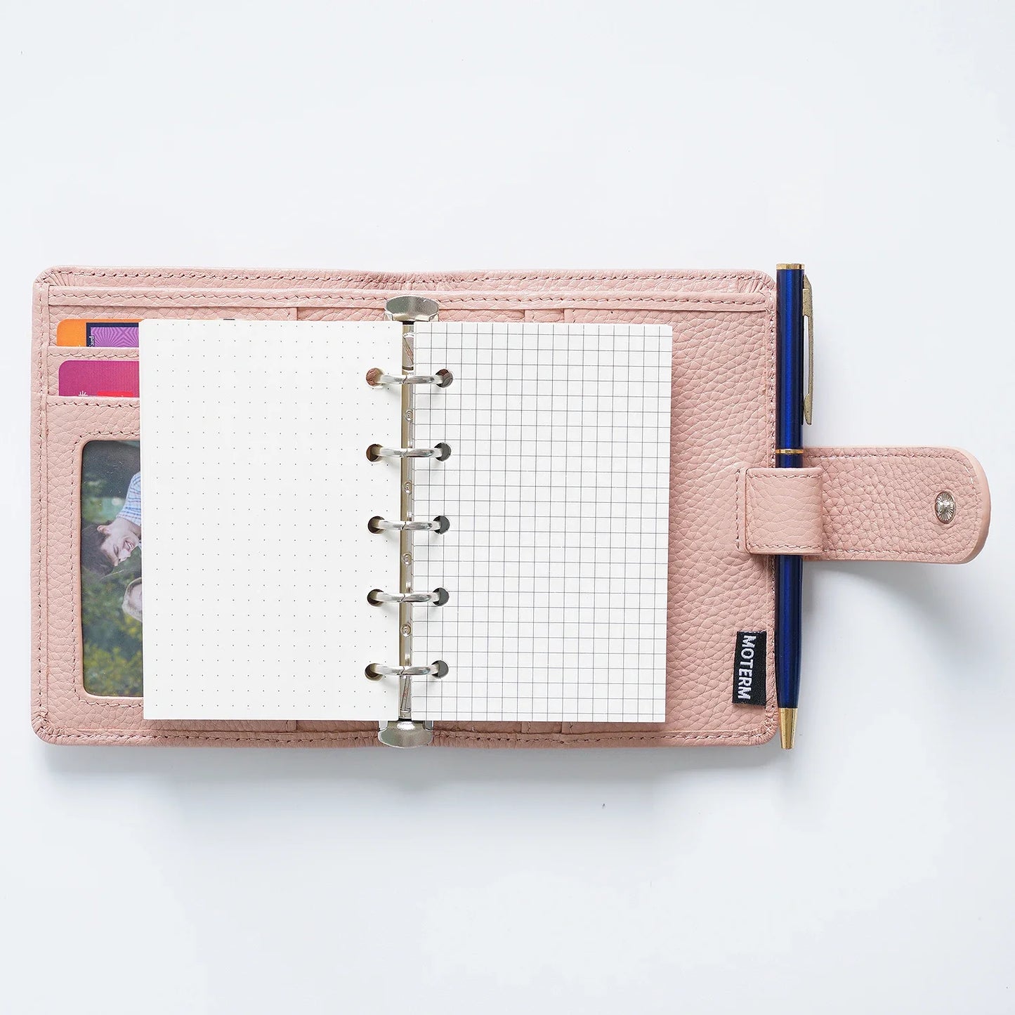 Moterm Regular A8 / M5 Size Rings Planner Pebbled Grain Cowhide 5-hole Mini Notebook with 15 MM Rings Organizer Journey Diary