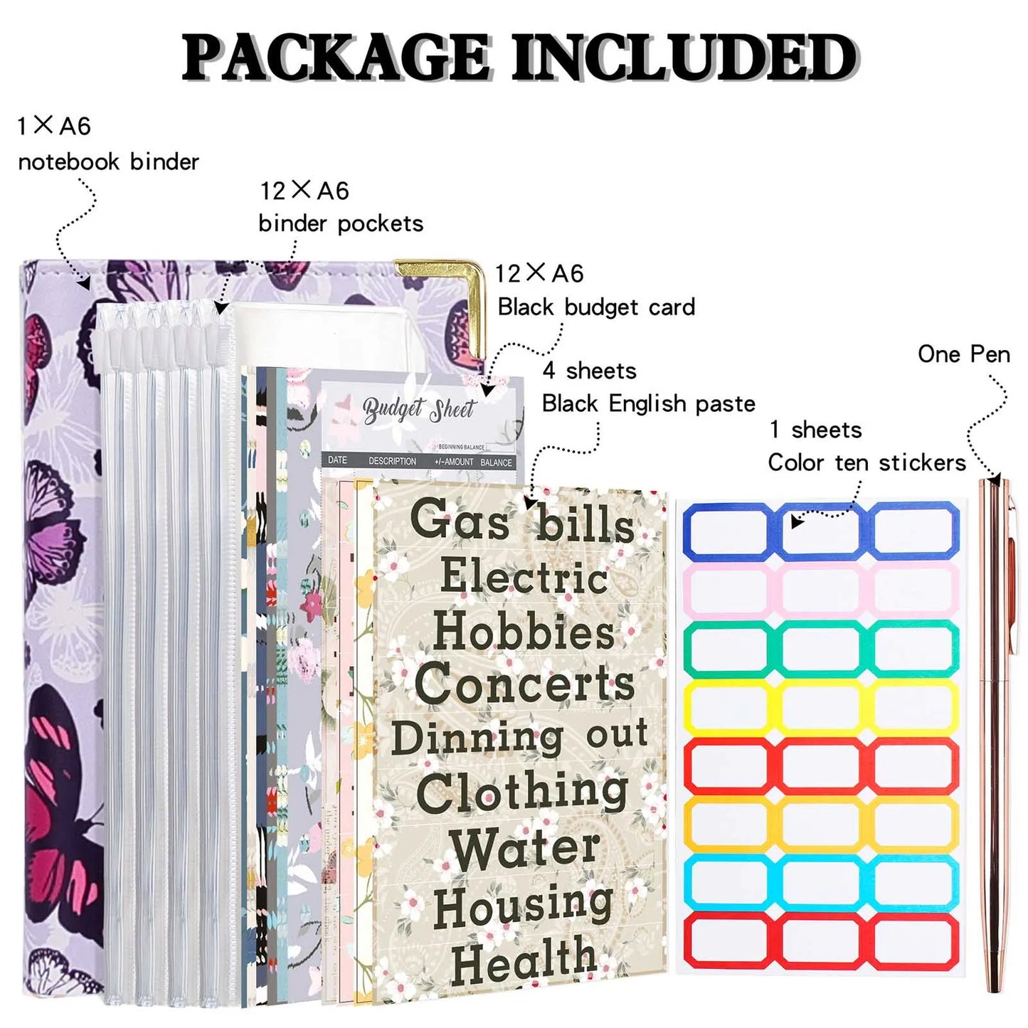 A6 Budget Binder Budget Planner Money Organiser With Zipper Bag Stickers Lightweight Portable Bookkeeping 18.8 x 13cm