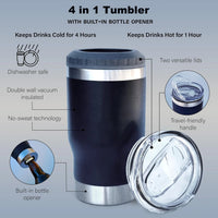 14oz Car Insulated Can Cooler, Universal Stainless Steel Double Lid Beer Cup Cooling Ice Water Bottles Insulated Slim Can Cooler