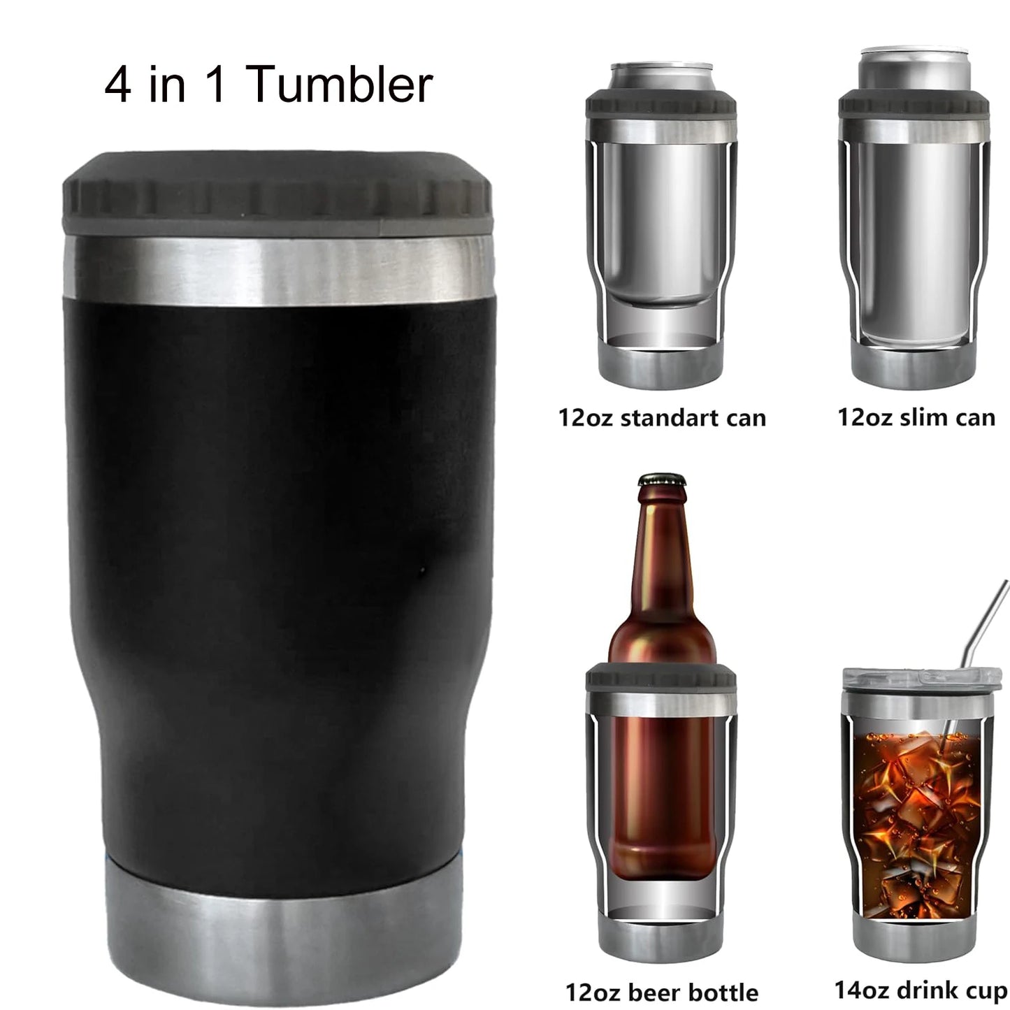 14oz Car Insulated Can Cooler, Universal Stainless Steel Double Lid Beer Cup Cooling Ice Water Bottles Insulated Slim Can Cooler