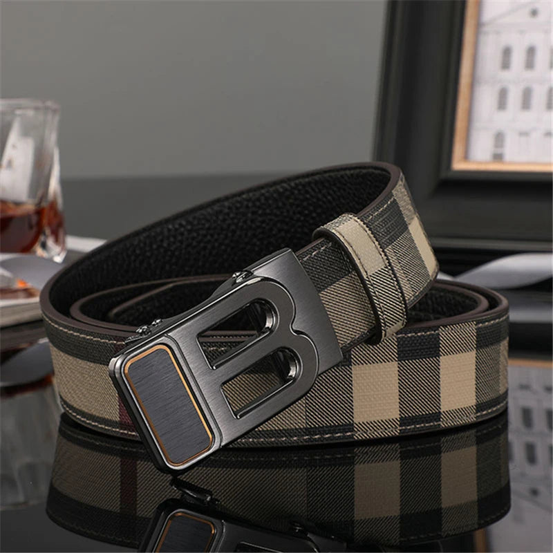 High Quality Wide 3.4cm Men Belt Genuine Leather Canvas Luxury Strap Male Belts For men jeans New Fashion Classice Buckle belt