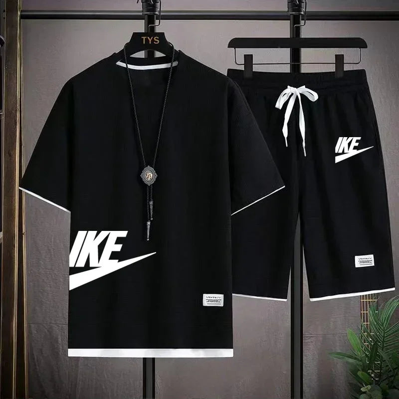 Fashionable casual trend men's sport suit short-sleeved T-shirt and outdoor summer sport shorts two-piece 2025 new size S-3XL