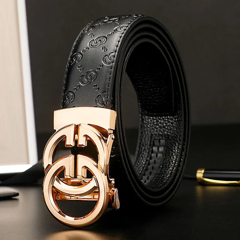 New Width 3.4cm Men's Belt Business Formal Real Leather Canvas Male Belt High Quality Metal Automatic Buckle Belt for men jeans