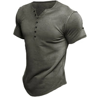 Summer Fashion Mens Small V Collared Short Sleeve T Shirts Man Solid Color Henry Shirt For Men Tee Shirt Homme Camiseta Hombre