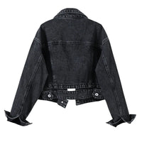 Women's Shorts Denim Jacket Fashion Casual Coat Black Lapel Single-breasted Long-sleeved Female Overcoat S M L XL XXL XXXL