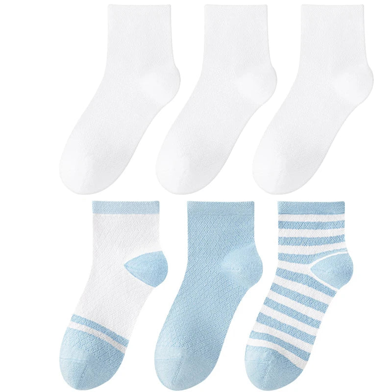 Children's Summer Mesh Colorful Socks: Pure Cotton, Sweat-Absorbent, Breathable, Seamless Stitching, for Boys and Girls, School