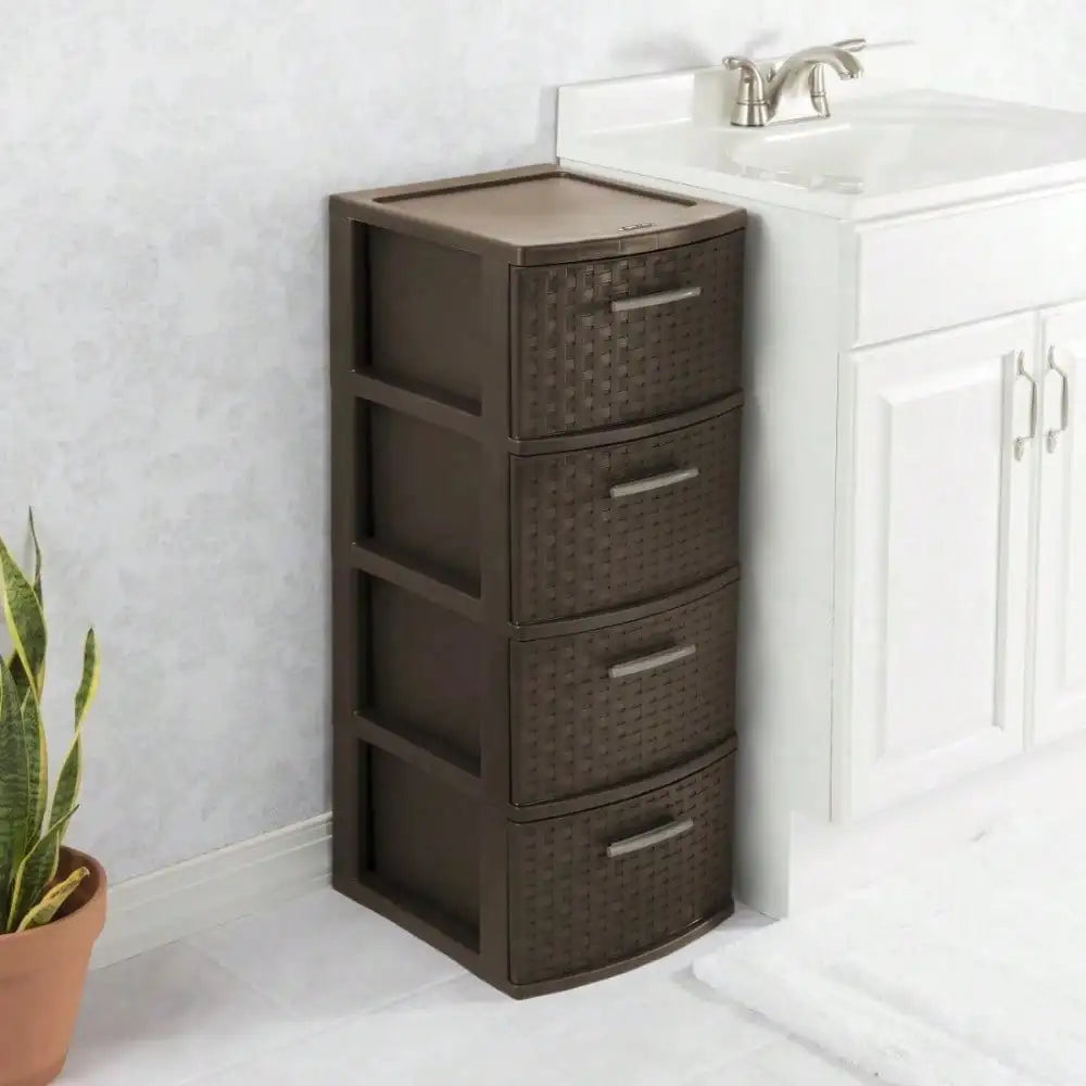 4 drawer woven patterned plastic storage cabinet, exquisite design, easy to clean, suitable for storing items in multiple places