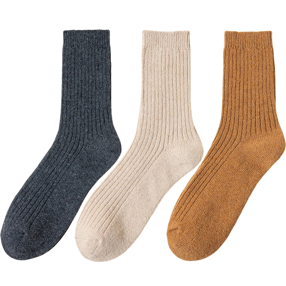 3 Pair Winter Thick Warm Men's Wool Socks High Quality Harajuku Retro Merino Wool Casual Socks Large Size Long Socks