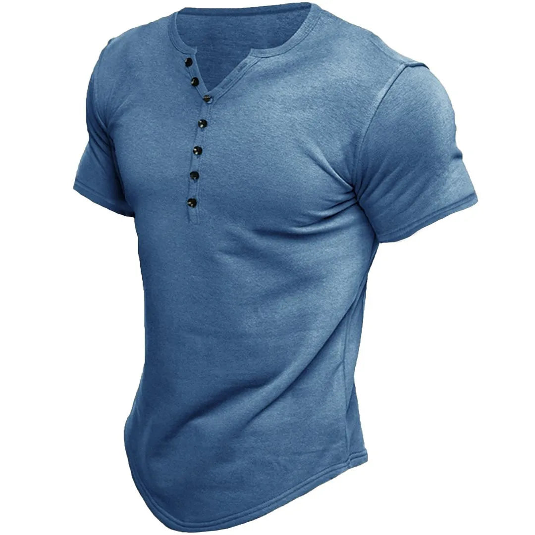 Summer Fashion Mens Small V Collared Short Sleeve T Shirts Man Solid Color Henry Shirt For Men Tee Shirt Homme Camiseta Hombre