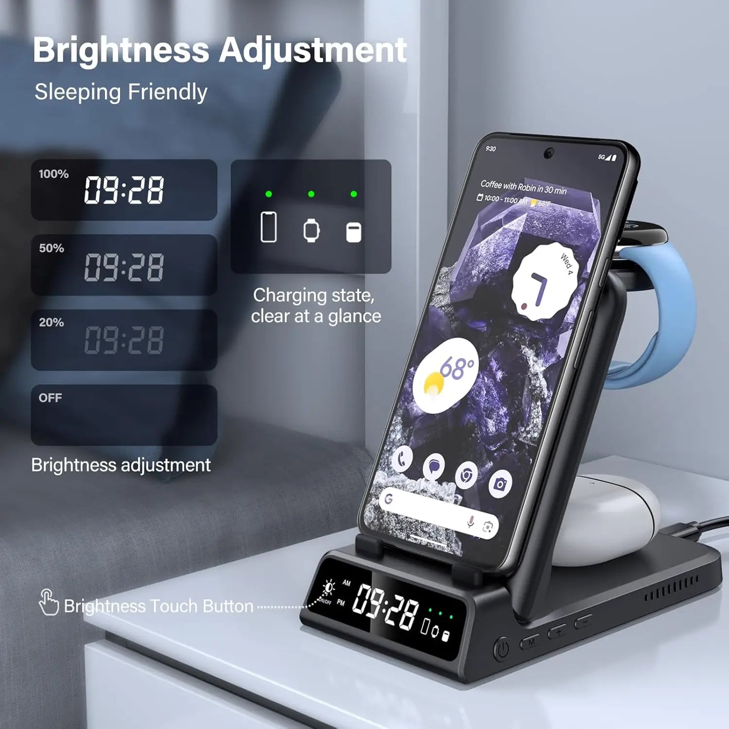 SwanScout 703G2 Wireless Charger for Pixel Watch 3 2 for Google Pixel 9 Pro XL for Fitbit Versa 4 3 Sense 2 for Pixel Buds Pro 2
