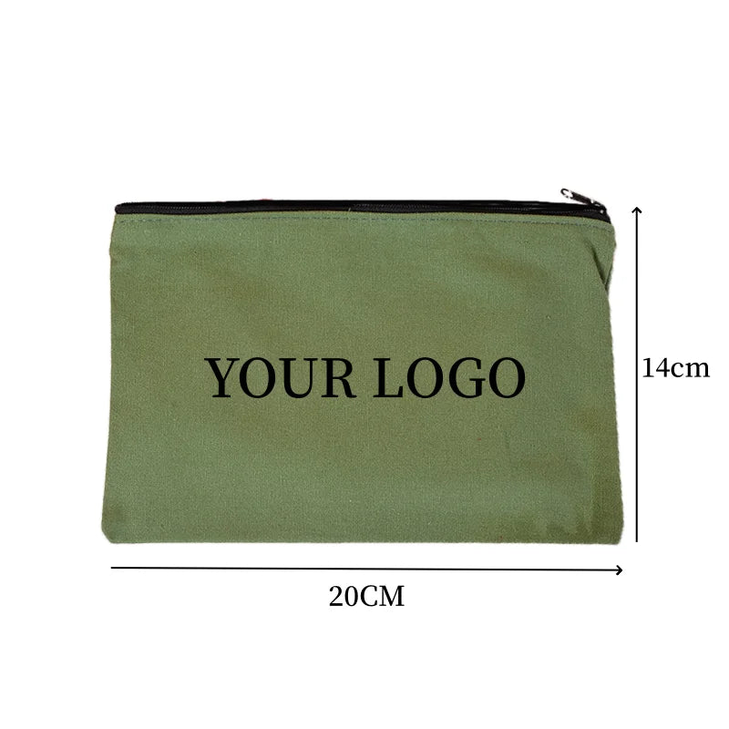 10/20/50pcs LOGO Customized Canvas Zipper Bags Multifunctional Blank DIY Craft Pouches Pencil Bags Personalized Makeup Pockets