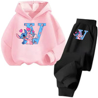 Stitch Disney Child Long Sleeve Boys Girls Children Casual Wear Everyday Style Spring Fall Sweatshirt Set Cartoon Letter Gifts