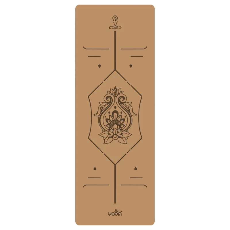 ‌Natural Rubber & Cork Yoga Mat - 68cm Extra-Wide 5mm Thick Gymnastic Mat with Laser-Engraved Alignment Lines & Logo Printing‌ ‌