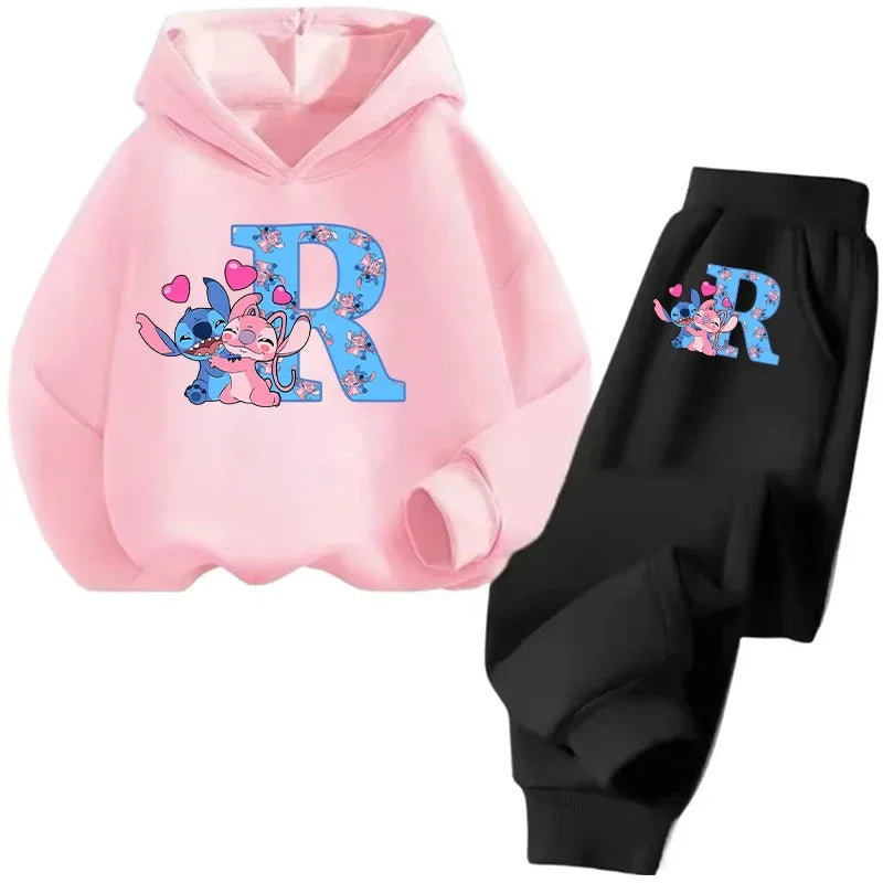 Stitch Disney Child Long Sleeve Boys Girls Children Casual Wear Everyday Style Spring Fall Sweatshirt Set Cartoon Letter Gifts
